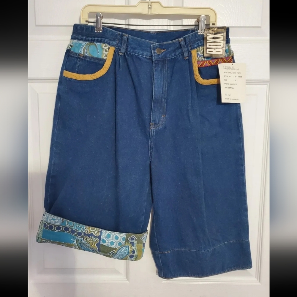 :*NWT Boxx Two Brothers inc Denim Ethnic  hip hop Shorts  90's Men's Size L Blue